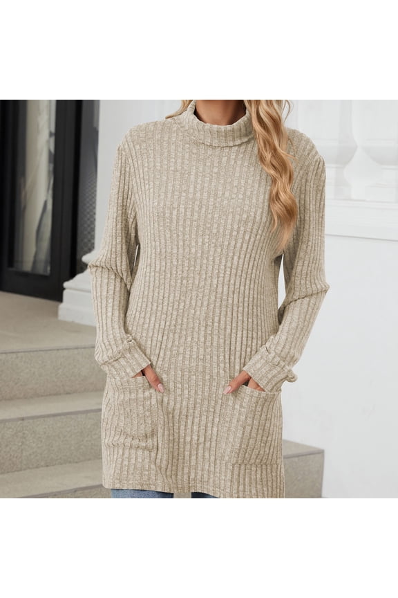 Women's Turtleneck Cotton Sweater Fall Winter Chunky Knitted Long Sweaters Pullover Soft Long Sleeve Tunics Swaeter Trendy Basic Jumper Tops