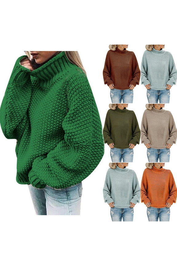 Women's Turtleneck Sweaters Oversized Chunky Sweaters Long Sleeve Drop Shoulder Knit Pullover Solid Loose Fit Fall Sweaters