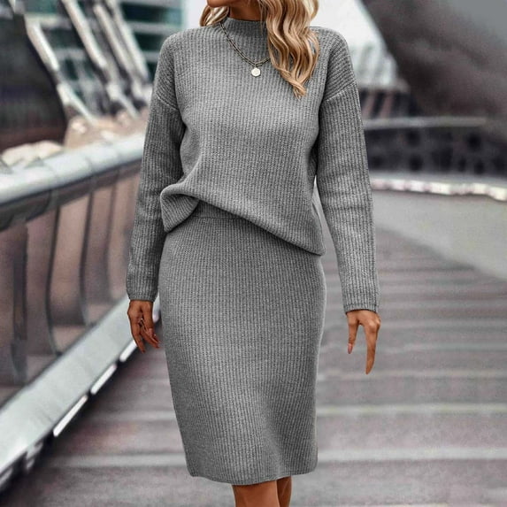 Wiyuqeen Women's Two Piece Sweater Skirt Sets Knit Sweater TopandBodycon Skirt Elegant 2 Piece Skirt Outfits Soft Trendy Plain Skirt Sets