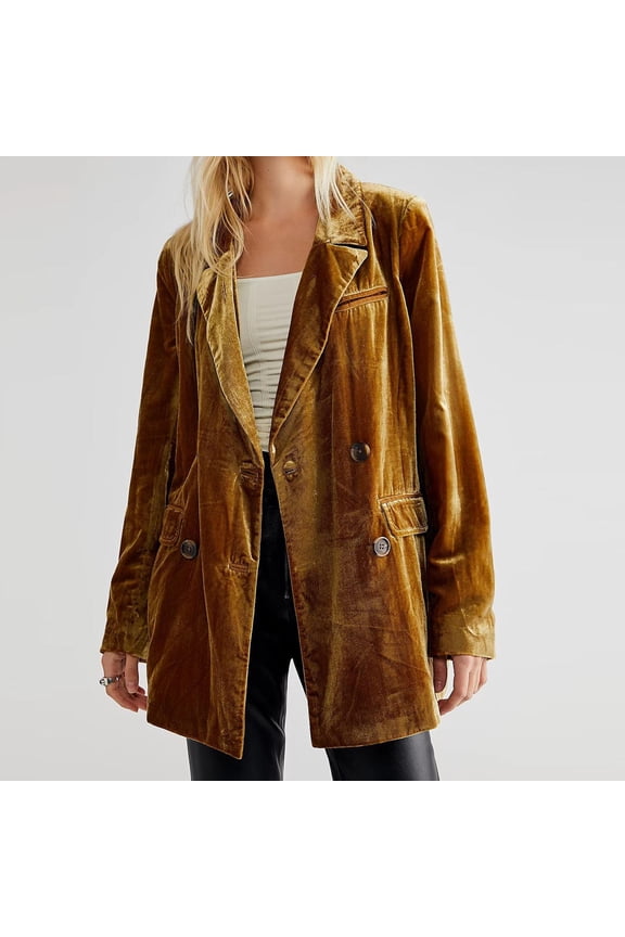 Women's Velvet Blazer Jackets Casual Oversized Suit Coats Loose Fit Long Sleeve Workwear Lapel Collar Suit Coats Pocketed Work Outfits