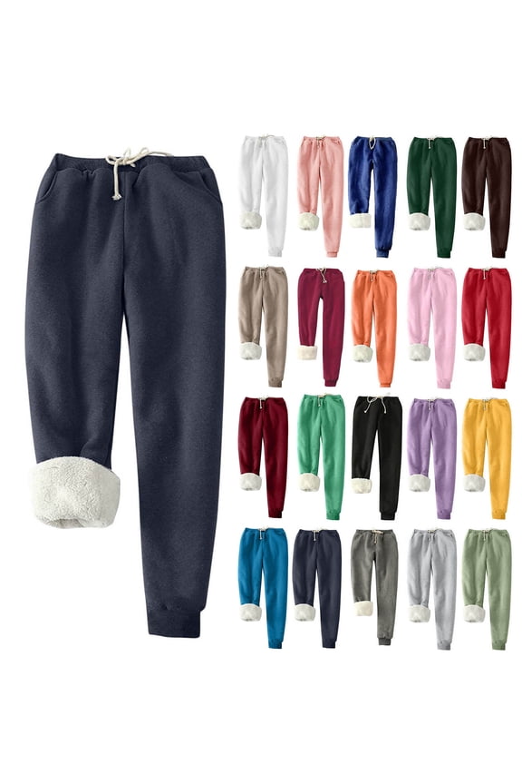 Women's Warm Sherpa Lined Athletic Sweatpants Jogger Fleece Pants Plus Size Solid Warm Bottoms Active Running Sweat Pants Pocket