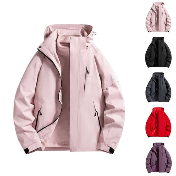 Wiyuqeen Women's Waterproof Hiking Jacket Detachable 2-in-1 Solid Raincoat with Hood Windproof Fleece Liner for Outdoor Trekking Camping