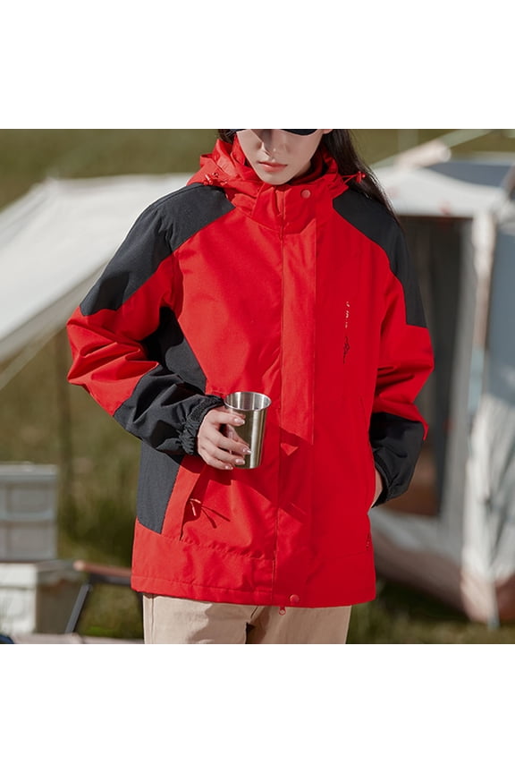 Women's Waterproof Hiking Skiing Jacket 3 in 1 with Hood Coat Thicken Fleece Lined Winter Warm Rain Coat Soft Trendy Color Block Outerwear Pockets