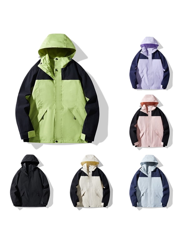 Women's Waterproof Rain Jacket Lightweight Raincoat Hooded Hiking Jacket Softshell Windbreaker Plus Size Color Block Raincoats