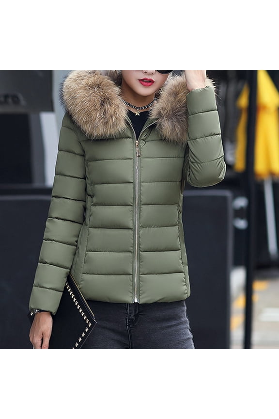 Women's Winter Puffer Coat Warm Parka Jacket Zip Up Down Jackets Puffer Quilted Thicken Hooded Outerwear with Fur Trim