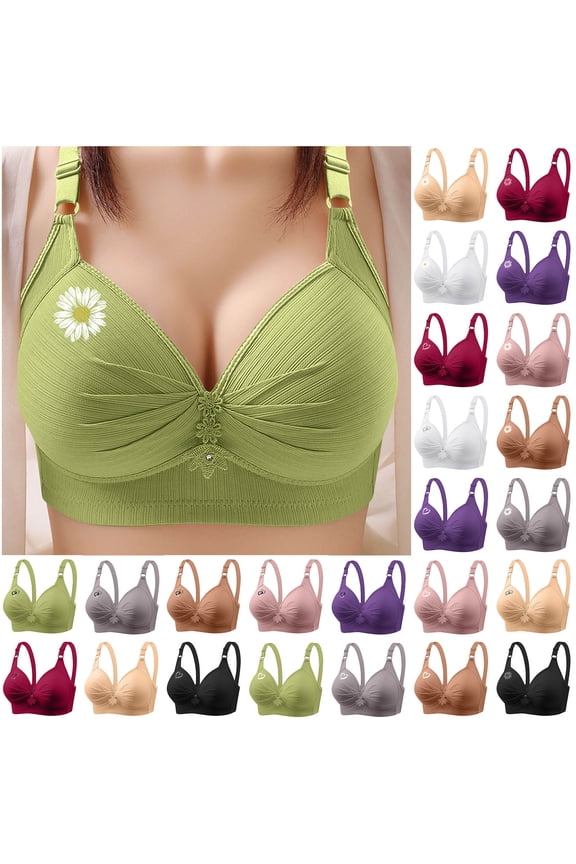 Women's Wireless Push-Up Bra Love Print Comfort Bras No Underwire Breathable Everyday T-Shirt Bra with Light Padding