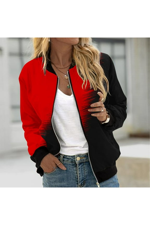 Women's Zip Up Bomber Jackets Causal Floral Printed Coats Casual Long Sleeve Fall Jackets Petite Plus Lightweight Outerwears