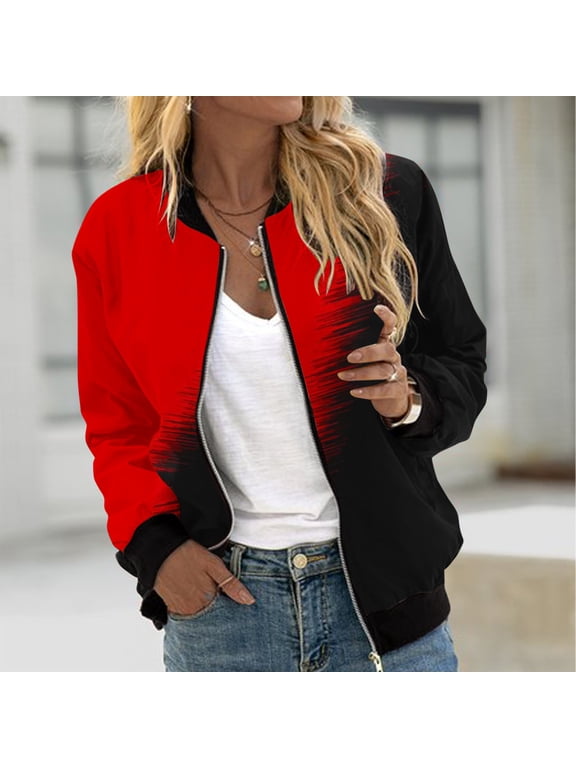 Women's Zip Up Bomber Jackets Causal Floral Printed Coats Casual Long Sleeve Fall Jackets Petite Plus Lightweight Outerwears