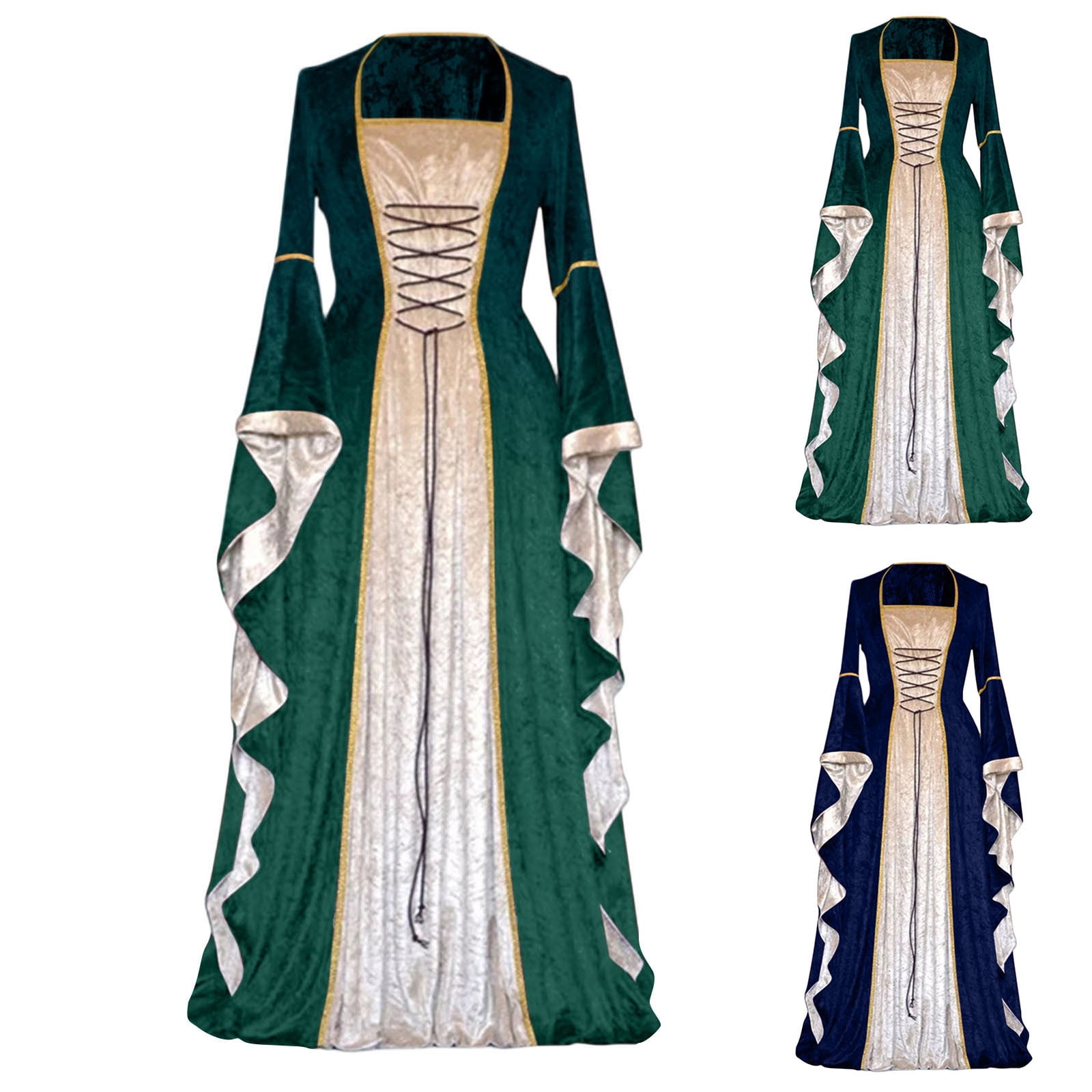 Robe Leibl '38 à Manches Cloches Et Lacets - Bleue, Taille L, 100% Rayon - Neuf Sans étiquette