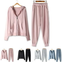 Wiyuqeen Womens 2 Piece Cotton Sweatsuits Sets Zipper Up Hooded Sweatshirt and Long Jogger Ladies Loose Fit Drawstring Tracksuits Cardigan Lounge Sets with Pockets