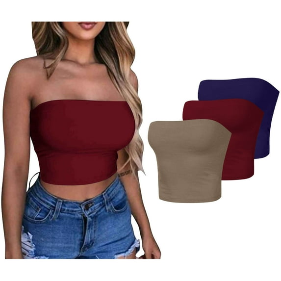 Wiyuqeen Womens 3 Pack Tube Tops Crop Going Out Strapless Basic Backless Bandeau Bra Summer Outfits Yoga Sporty Tank Tops