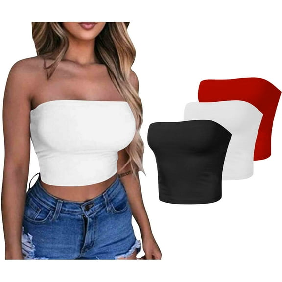 Wiyuqeen Womens 3 Pack Tube Tops Crop Going Out Strapless Basic Backless Bandeau Bra Summer Outfits Yoga Sporty Tank Tops