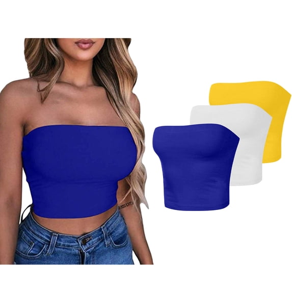Wiyuqeen Womens 3 Pack Tube Tops Crop Going Out Strapless Basic Backless Bandeau Bra Summer Outfits Yoga Sporty Tank Tops