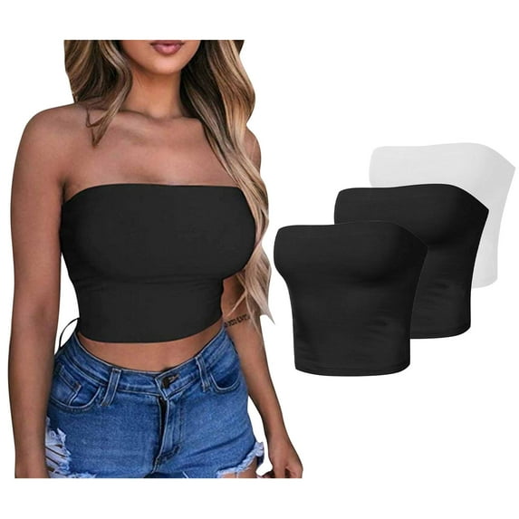 Wiyuqeen Womens 3 Pack Tube Tops Crop Going Out Strapless Basic Backless Bandeau Bra Summer Outfits Yoga Sporty Tank Tops