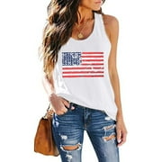 Wiyuqeen Womens 4th of July Tank Tops Vintage Sleevelss American Flag Printed Birthday Shirts Baggy Fitted U Neck Blouses Black Camis Tops