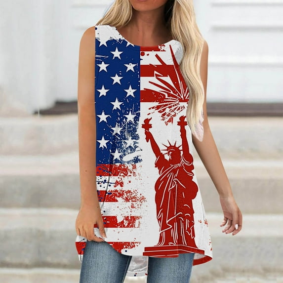 Wiyuqeen Womens American Flag Tank Tops Sleeveless Crew Neck Patriotic Tanks Oversized 4th of July Tanks Tunics to Wear with Leggings