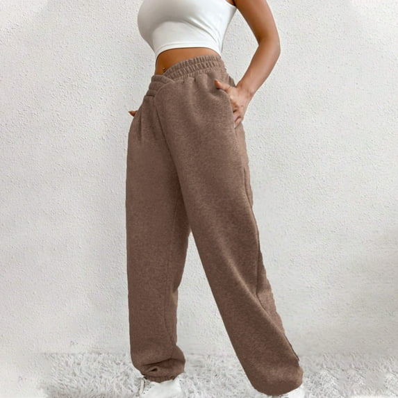 Wiyuqeen Womens Baggy Sweatpants with Pockets Plain High Waist Sweat Pants Teen Girl Elastic Bottom Joggers Lounge Pants