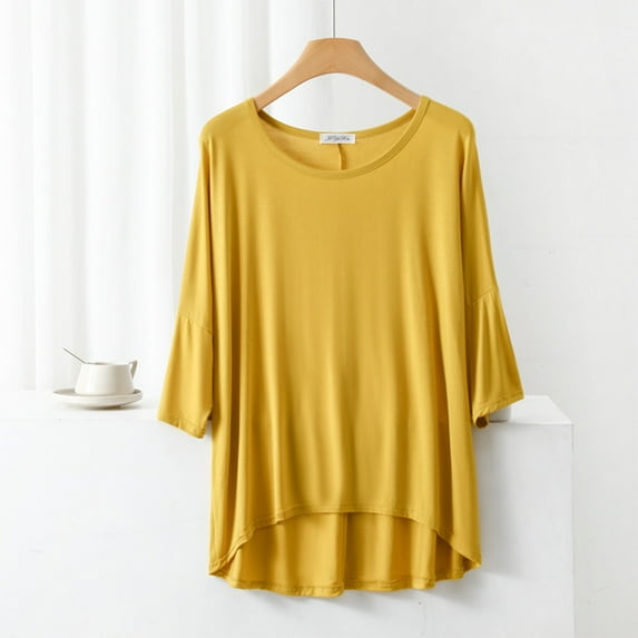 Wiyuqeen Womens Basic Built-in Bra T-shirts Padded Yoga Tops Drop Shoulder 3/4 Sleeve V Neck Plain Blouses Soft Pajama Casual Baggy Workout Shirts