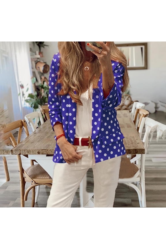 Womens Blazer Dressy Casual Long Sleeve Business Jackets Elegant Polka Dot Print Formal Coats Work Office Suits