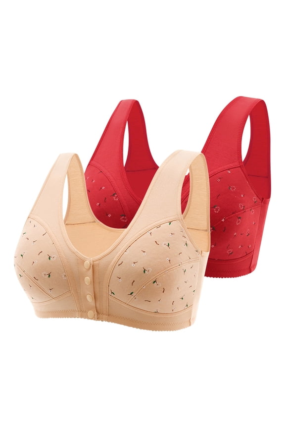 Womens Bras Front Closure Wireless Push Up T-shirt Bras Seamless Comfort Bralettes Elegant Daily Full Figure Bras 2 Packs