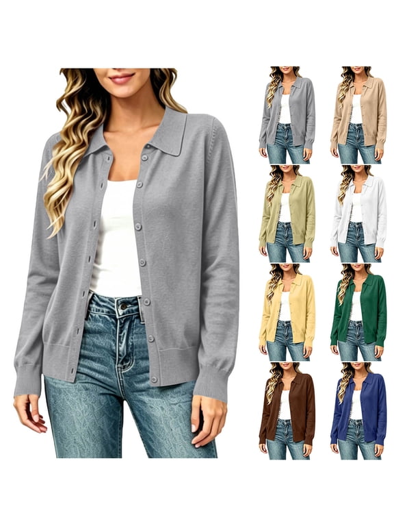 Womens Cardigan Sweaters Lightweight Lapel Collar Button Down Knit Stretch Outerwear Coats Fall Clothes