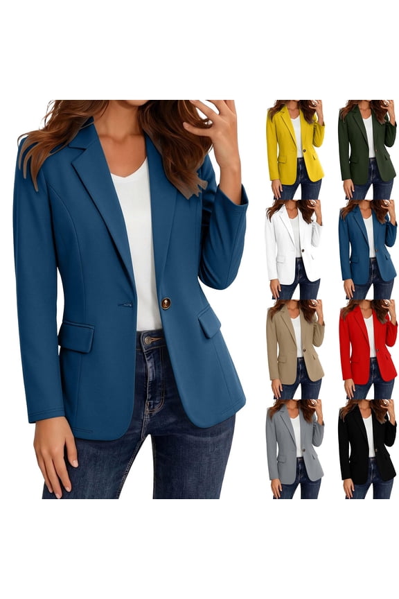 Womens Casual Blazers Open Front Long Sleeve Work Office Suit Jackets Blazer Notched Lapel Slim Fit Business Dressy Blazer with Pocket