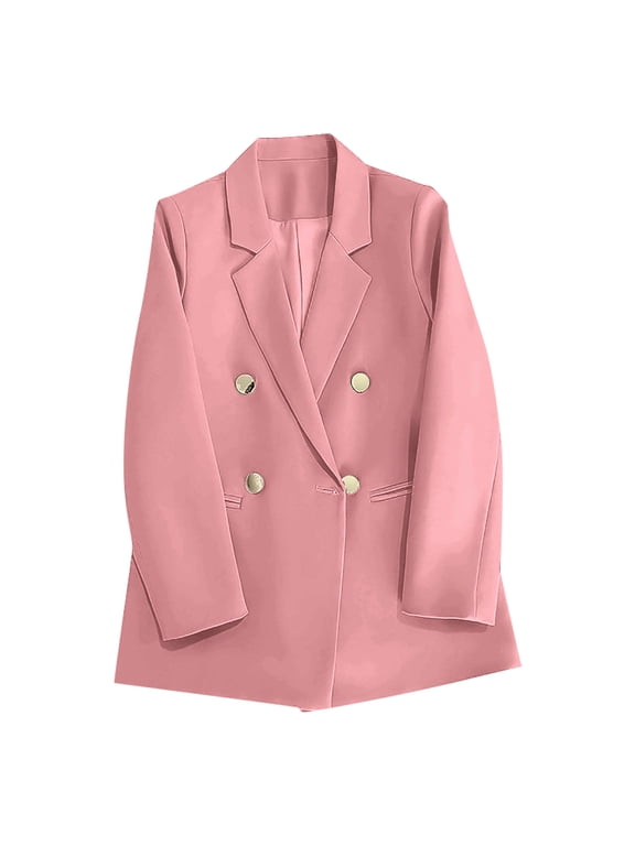 Womens Casual Oversized Blazers Elegant Double Breasted Suit Coats Dressy Business Jackets Formal Lapel Long Sleeve Blazer Jackets Ladies Gifts