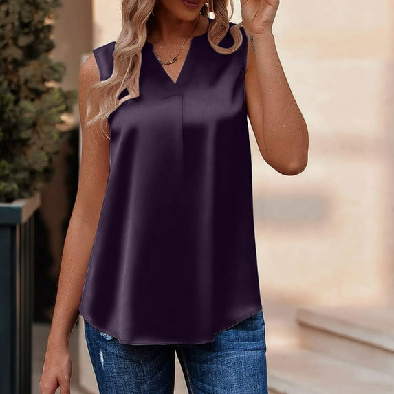 Wiyuqeen Womens Casual Tank Tops V Neck Silk Satin Cami Sleeveless Camisole Blouses Summer Trendy Loose Casual Classic-Fit Tee Shirt