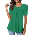 thumbnail image 1 of Wiyuqeen Womens Chest Pleated Tunic Tops Summer Short Puff Sleeve T-Shirts Casual Solid Color Blouses Basic Elegant Loose Fitted Crew Neck Tees, 1 of 7