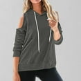 thumbnail image 1 of Wiyuqeen Womens Cold Shoulder Hoodies Basic Solid Drawstring Hooded Sweatshirts Elegant Long Sleeve Pullover Tops Baggy Autumn Outfits, 1 of 5