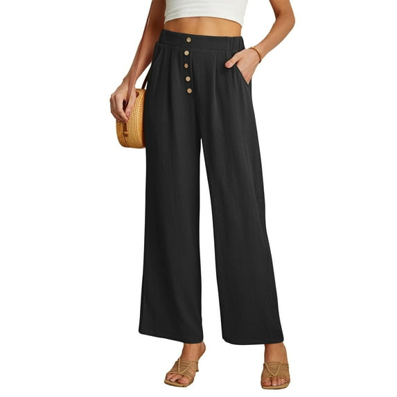 Wiyuqeen Womens Cotton Linen Ankle Pants with Pockets Casual Straight Wide Leg Trousers Soft Trendy Button-up High Waist Slacks Solid Bottoms