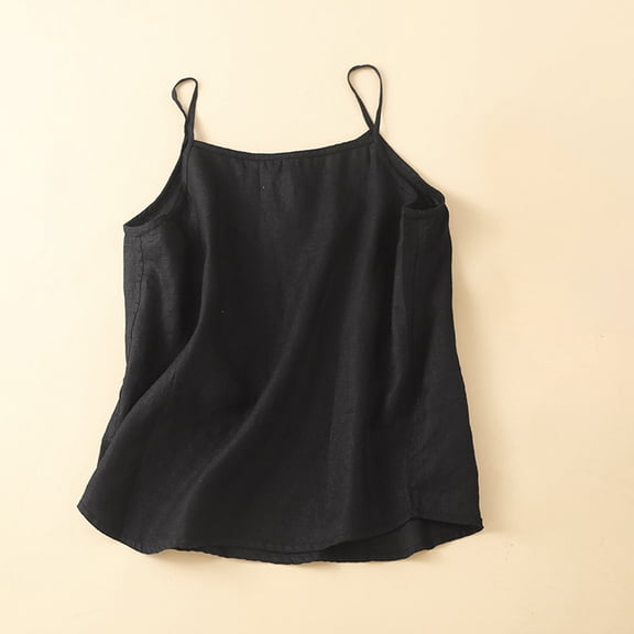 Wiyuqeen Womens Cotton Linen Tank Tops Loose Comfy Spaghetti Straps Casual Cami Summer Sleeveless Solid Color Basic Tank Shirt for Women Trendy Keyhole Back Blouse Camisole