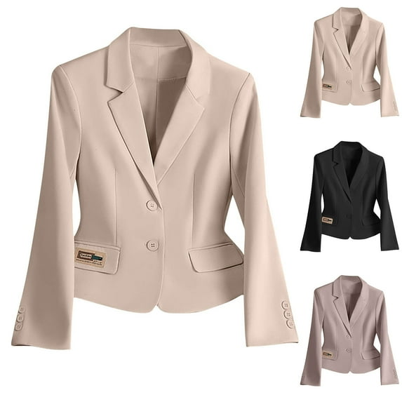 Wiyuqeen Womens Cropped Blazers Suits Long Sleeve Notch Collar Jacket Suits Solid Lightweight Blazers Plus Size Office Blazer Coats