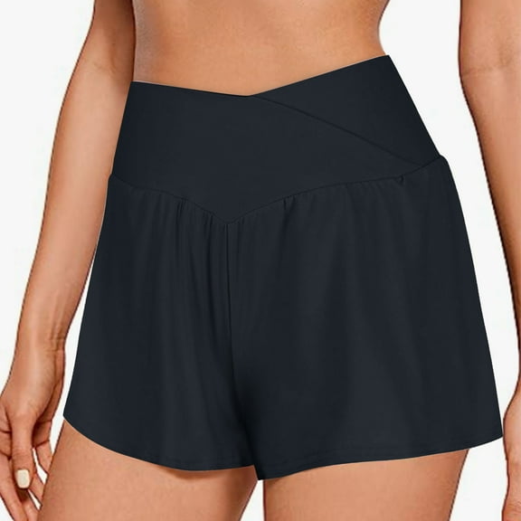 Wiyuqeen Womens Crossover High Waist Shorts Comfy Wide Leg Baggy Yoga Shorts Soft Trendny High Rise Running Athletic Shorts Under $10