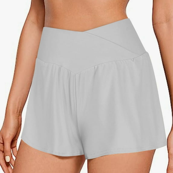 Wiyuqeen Womens Crossover High Waist Shorts Comfy Wide Leg Baggy Yoga Shorts Soft Trendny High Rise Running Athletic Shorts Under $10
