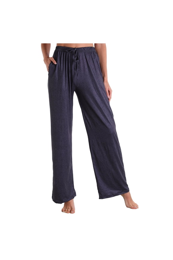 Womens Drawstring Cotton Pajama Pants Soft Lightweight Lounge Bottoms Casual Loose Fit Wide Leg Sleepwear Pants Pockets Plain Pajama Trousers