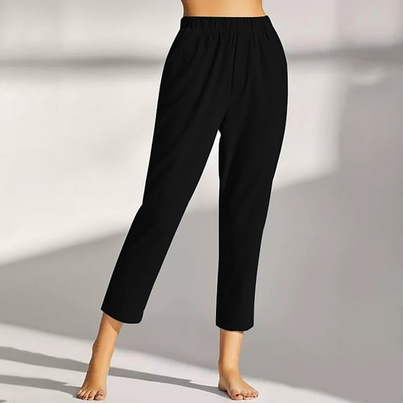 Wiyuqeen Womens Elastic High Waist Capri Pants Casual Straight Leg Cropped Pants Stretchy Business Solid Color Pull on Pants