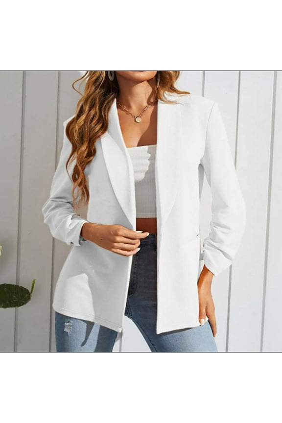 Womens Fitted Blazer Fall Casual Business Jackets Long Sleeve Open Front Suit Jackets Work Clothes with Pockets