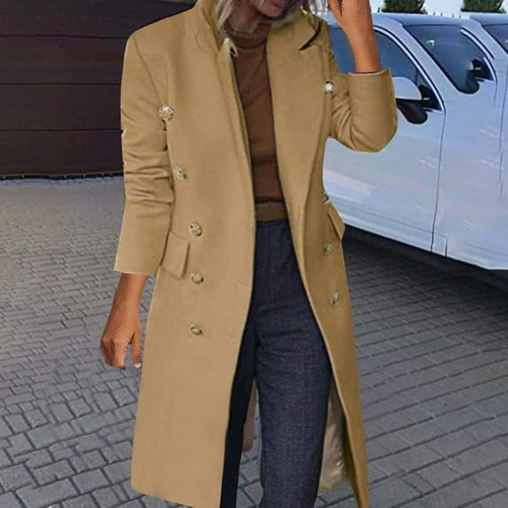 Wiyuqeen Womens Fitted Long Jackets with Pockets Stitch Long Sleeve Cardigan Dressy Casual Double Breasted Coats Ladies Elegant Work Office Clothes