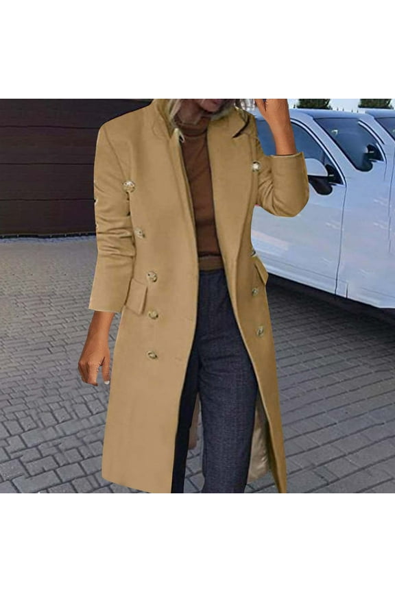 Womens Fitted Long Jackets with Pockets Stitch Long Sleeve Cardigan Dressy Casual Double Breasted Coats Ladies Elegant Work Office Clothes