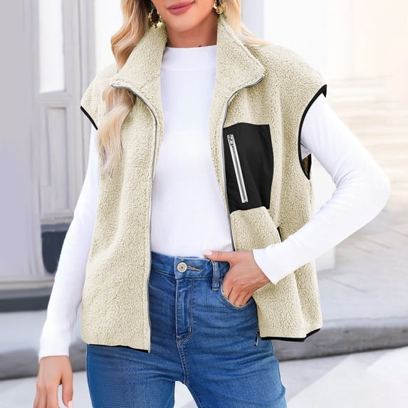 Wiyuqeen Womens Fleece Jacket Vest Sleeveless Fuzzy Sherpa Jackets Zip Up Oversized Casual Coats Fall Winter Womens Outerwear Vest with Pocket