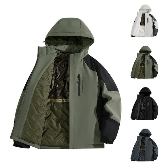 Wiyuqeen Womens Fleece Quilted Rain Jacket with Detachable Hood Plus Size Waterproof Rain Coats Windproof Hiking Jacket with Pocket