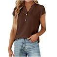 thumbnail image 1 of Wiyuqeen Womens Henley Tunic Tops Summer Button Down Solid Color T-Shirts Petal Short Sleeve V-Neck Casual Blouses Basic Baggy Work T-shirts, 1 of 5