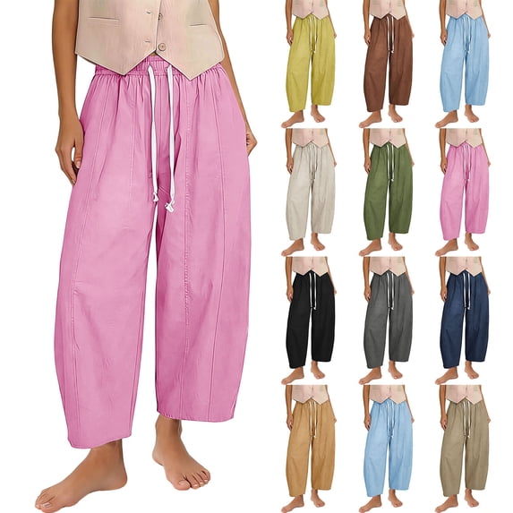 Wiyuqeen Womens Linen Barrel Pants Wide Leg Baggy Comfy Elastic Waist Lounge Palazzo Summer Lightweight Casual Balloon Trousers with Pocket