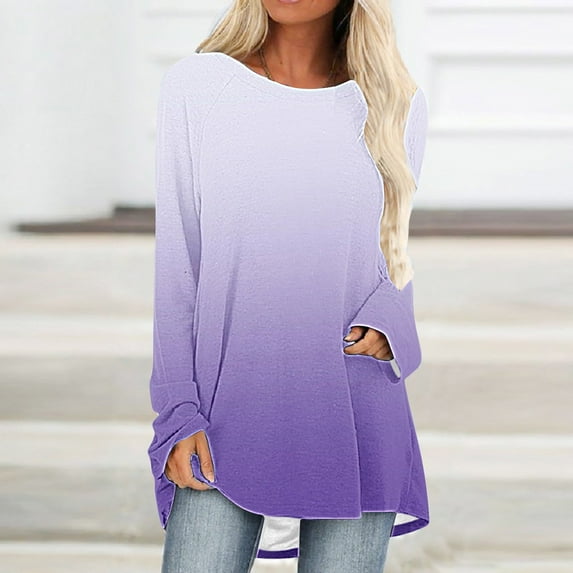 Wiyuqeen Womens Long Shirts to Wear with Leggings Plus Size Casual Sweatshirts Crewneck Lightweight Tops Gradient Color T Shirts Clothes