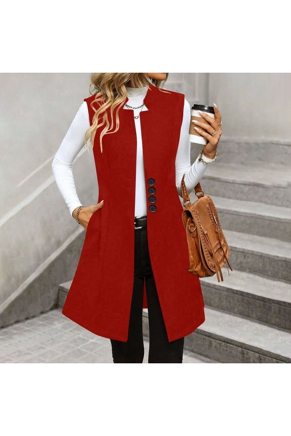 Womens Long Vest Fall Winter Wool Sleeveless Blazer Jackets Waistcoat Coats Open Front Solid Jacket Vest with Pockets