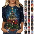 thumbnail image 1 of Wiyuqeen Womens Merry Christmas Tree Crewneck Shirt Funny Xmas Tree Graphic 3/4 Sleeve Tee Winter Holiday Family Party Matching Tops, 1 of 6