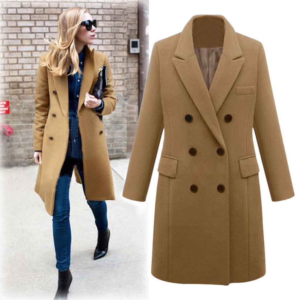 Wiyuqeen Womens Notched Lapel Collar Double Breasted Pea Coat Winter ...
