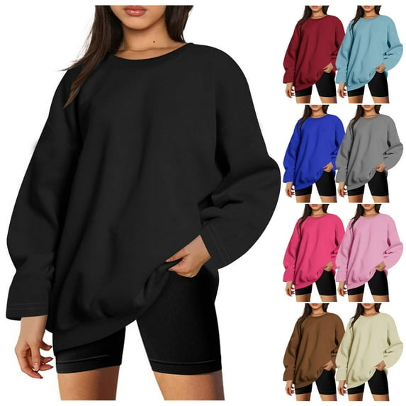 Wiyuqeen Womens Oversized Crew Neck Sweatshirts Loose Drop Shoulder Long Sleeve Pullovers Tops Dressy Casual Plain Fall Clothes