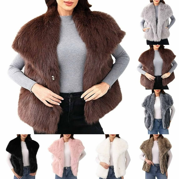 Wiyuqeen Womens Oversized Faux Fur Vests Fuzzy Warm Open Front Lapel Sleeveless Fluffy Cropped Winter Coats Outerwear for Women